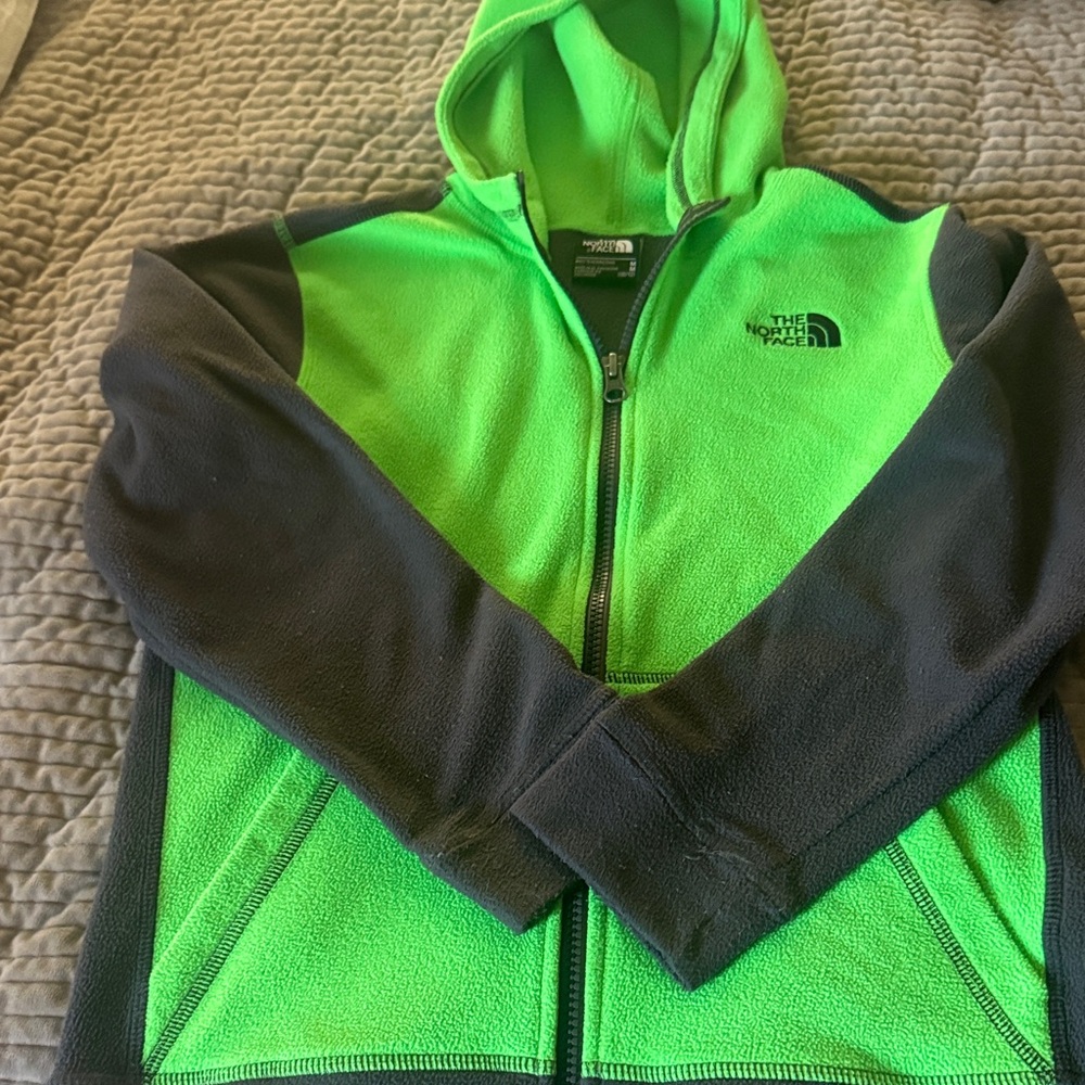 The North Face Kids Neon Green and Charcoal Hoodie